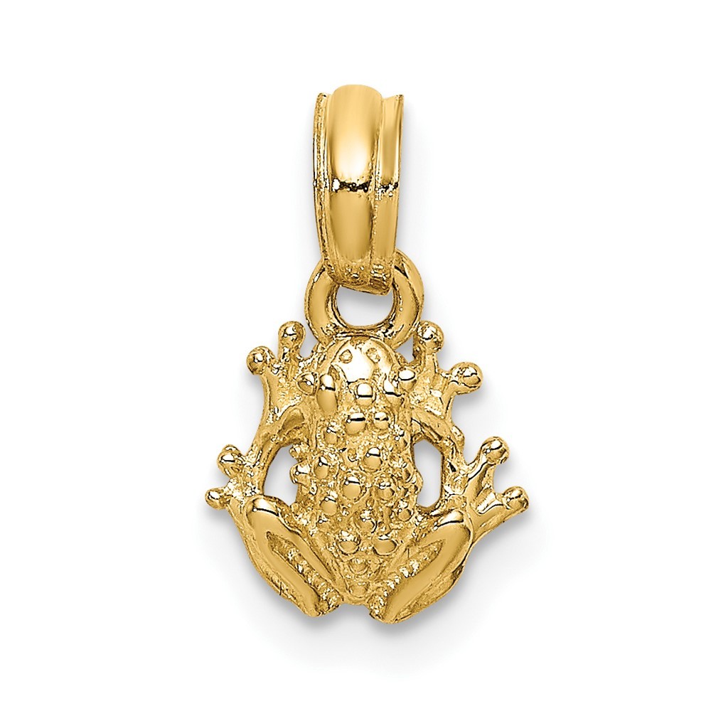 10K Yellow Gold Textured Miniature Frog Necklace Charm Pendant